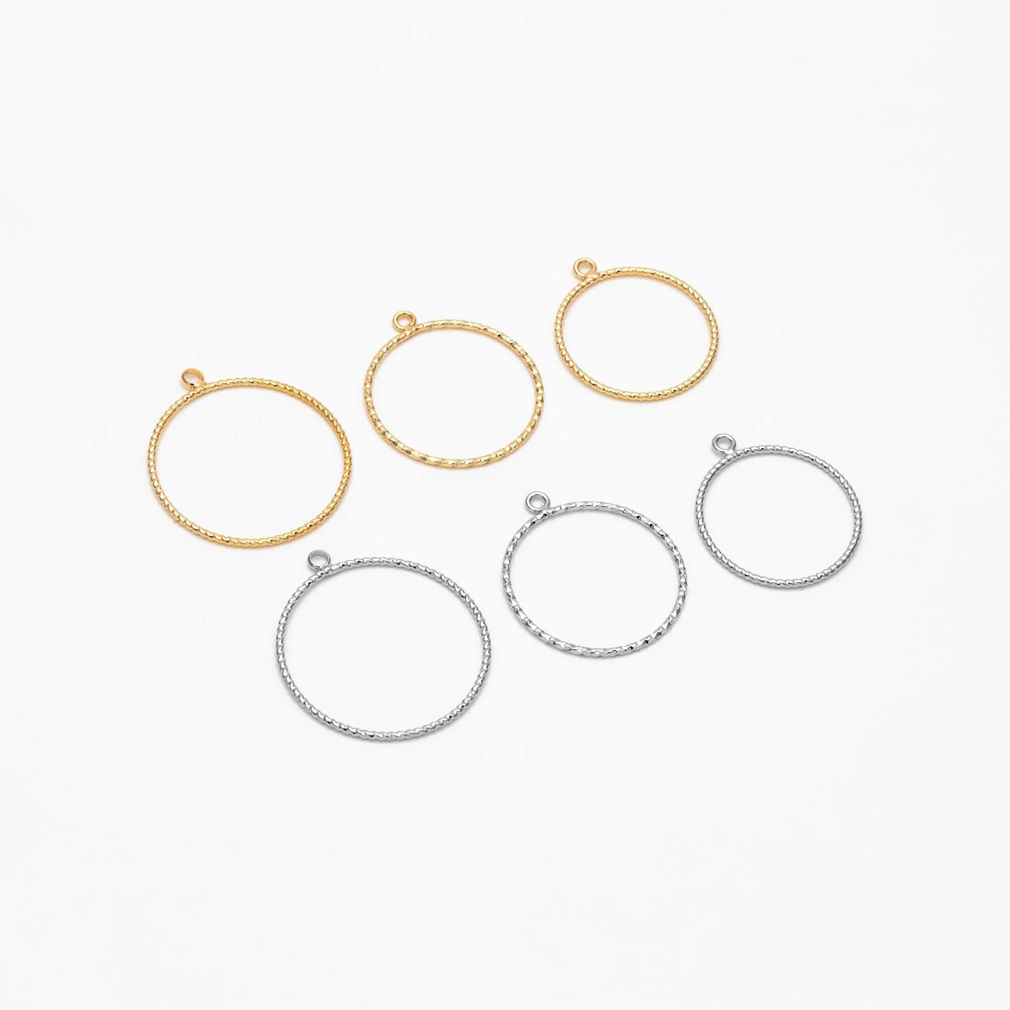 10pcs Gold/ Silver Tone Round Circle Pendants 20/ 22/ 25mm, Gold/ Rhodium plated Brass Ring Charms, Geometric Loop Pendants (GB-211)